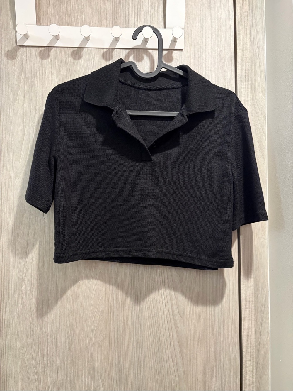 Black Cropped Polo Top
